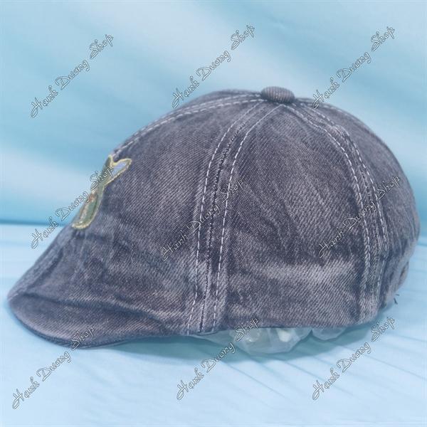 Nón mỏ vịt trẻ em 1-2 tuổi thêu hình mặt mèo, con mèo vòng đầu 47-48cm, mũ mỏ vịt trẻ em vải jean bít đuôi - Đen