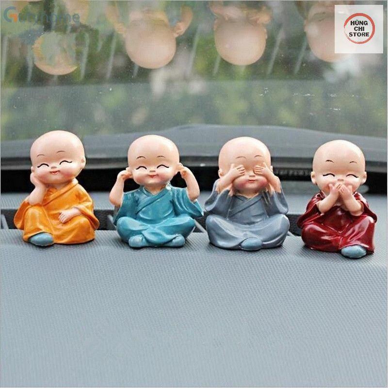 Bộ 4 tượng chú tiểu bốn hòa thượng tứ không mini để ô tô bàn làm việc đẹp bằng sứ an lạc