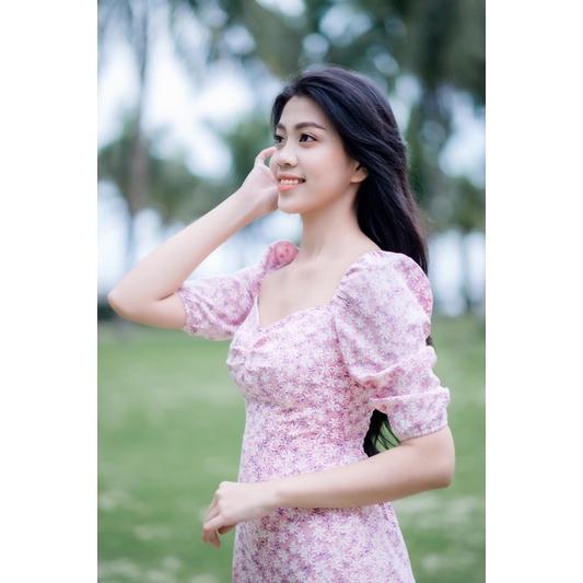 Váy hoa cúc hồng xẻ tà - 22CHIC