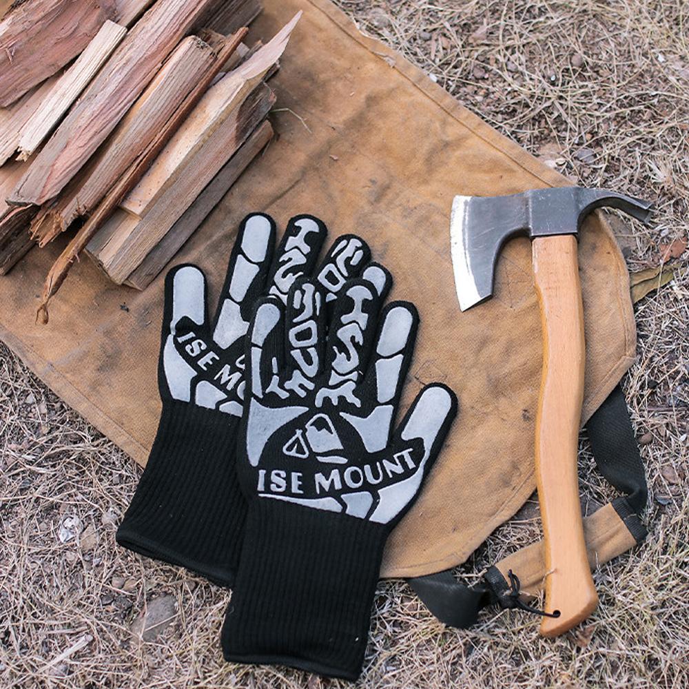 Flameretardant Heat Insulation Gloves High Temperature Proof Gloves Outdoor Camping Picnic BBQ Cotton Lining Gloves