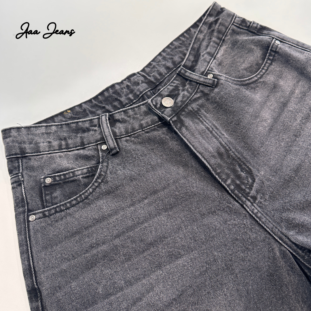 Quần jeans nữ màu xám ống suông lưng thấp Aaa Jeans