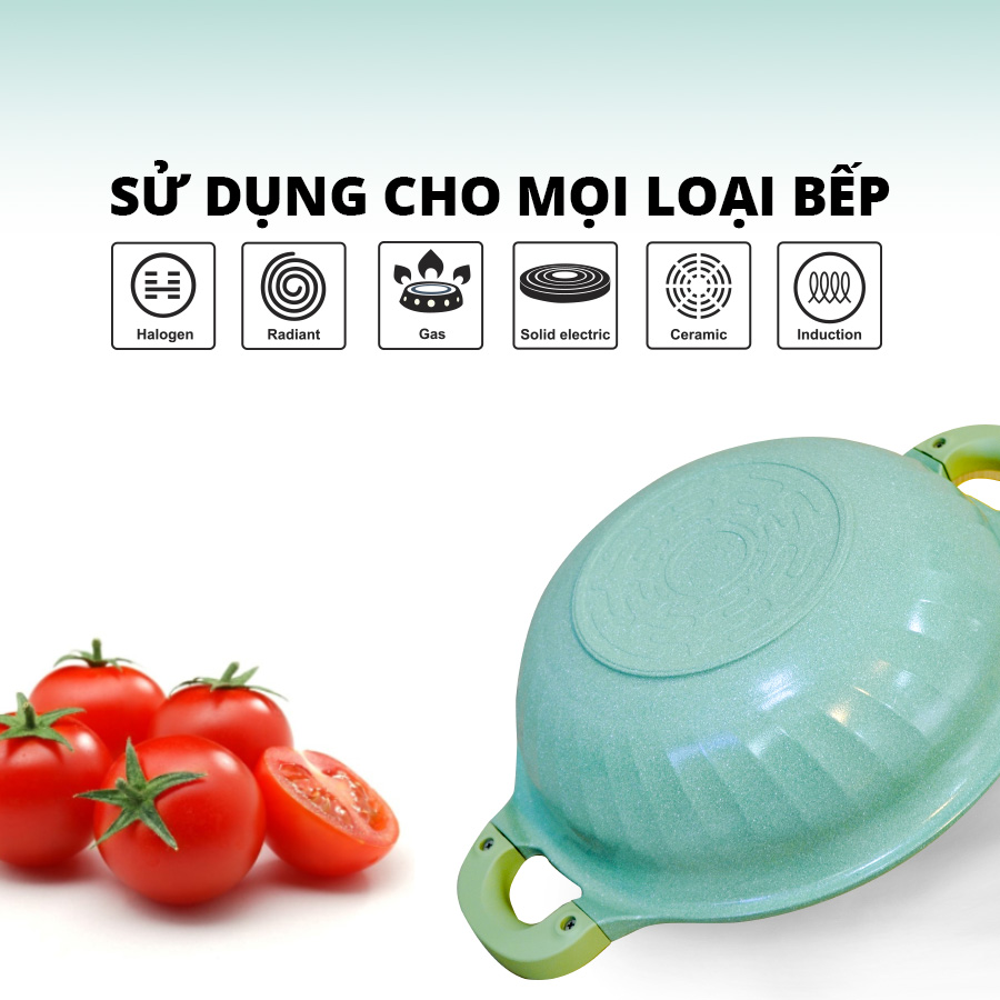 Nồi kháng khuẩn  7 lớp phủ TITANIUM Happy Home Pro chất lượng Hàn Quốc màu xanh lá size 28cm