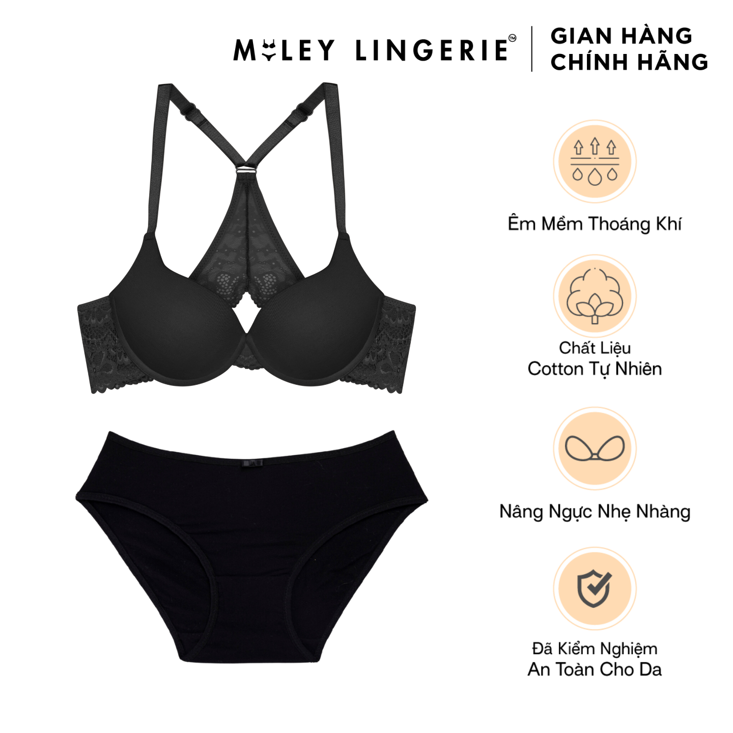 Đồ Lót Bộ Áo Ngực Cúp Tròn Lưng Cánh Bướm Elegant và Quần Lót Modal Basic Miley Lingerie BRM01104-BCS0104