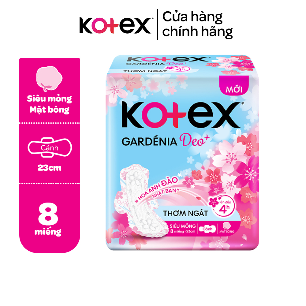 [Tặng 2 miếng] Băng vệ sinh Gardenia Deo+ - Hoa Anh Đào siêu mỏng cánh 23cm 8+2 miếng