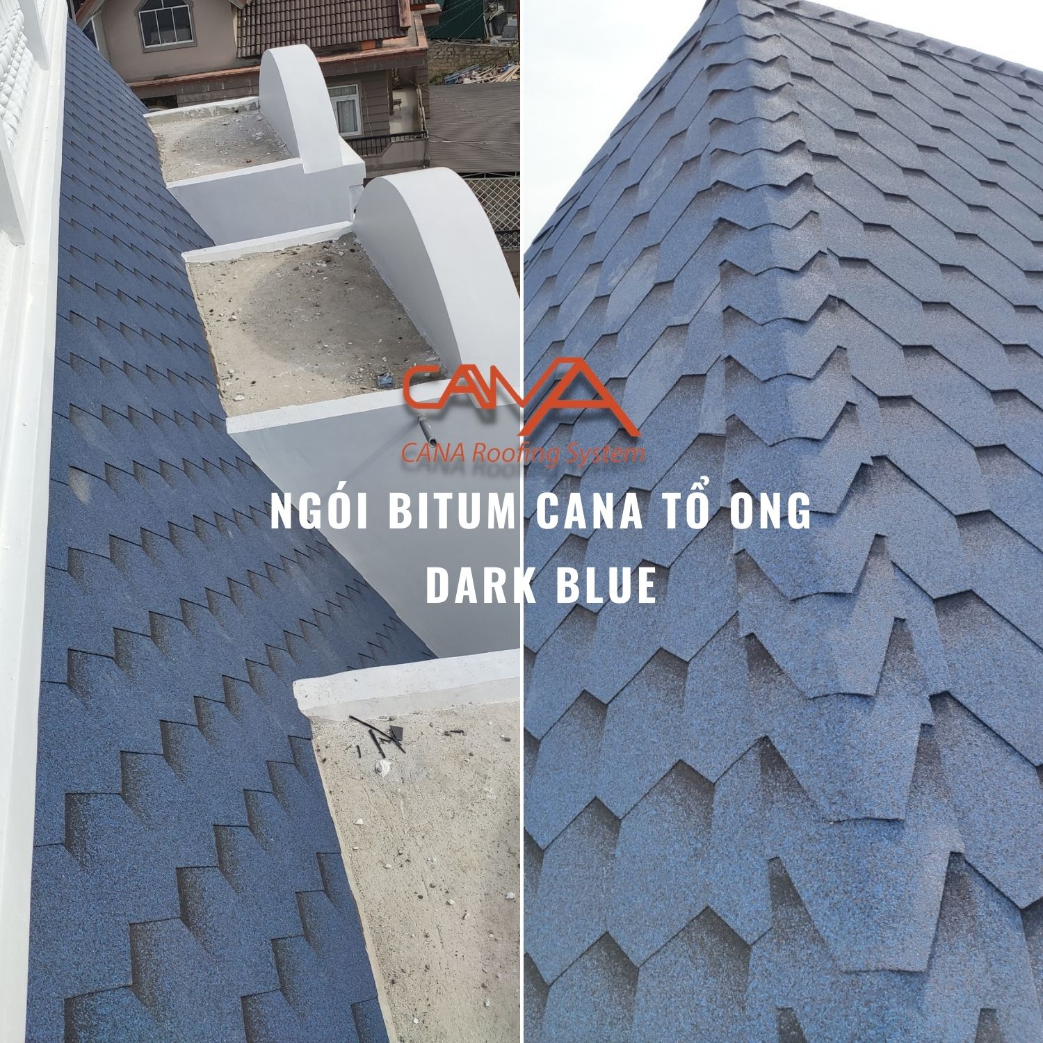 Ngói bitum cana tổ ong dark blue - ngói lợp phủ đá màu xanh dương Hàn Quốc chống thấm và trang trí mái biệt thự, nhà phố, nhà gỗ, bungalow, đóng gói 22 tấm ngói/gói/phủ 3m2 mái