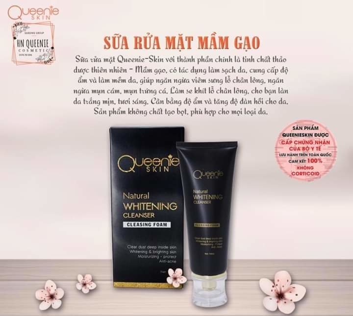 Sữa Rửa Mặt Mầm Gạo Queenie Skin - Làm Sạch Da Cung Cấp Độ Ẩm, Làm Mềm Da, Giúp Ngăn Ngừa Viêm Sưng Lỗ Chân Lông, Ngăn Ngừa Mụn Cám, Mụn Trứng Cá - 120 Gram - Hàng Chính Hãng