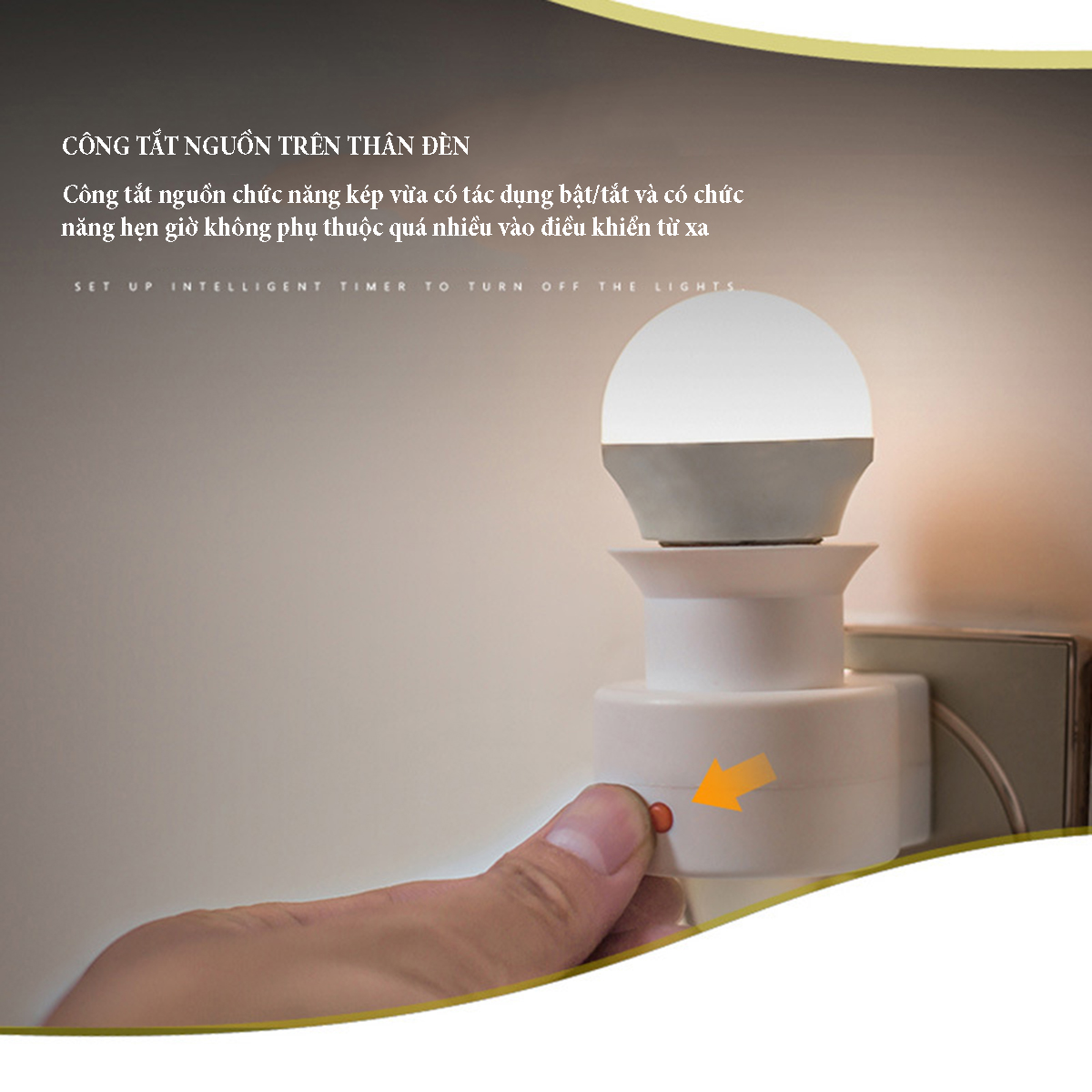 Đèn điều khiển từ xa ánh sáng vàng ấm với 3 chế độ sáng, chức năng hẹn giờ tắt 3 mốc thời gian, công suất bóng 220V/7W
