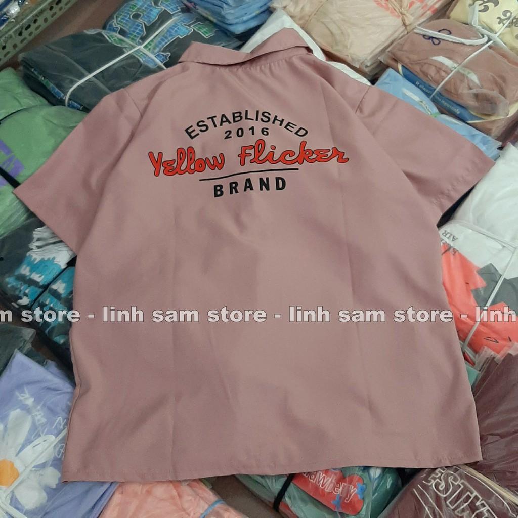 Áo sơ mi nữ cổ bẻ tay ngắn có túi dáng ulzzang freesize form rộng HÌNH YELLOW FLICKER BRAND màu hồng sẫm