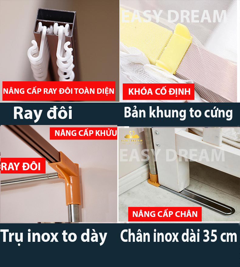 Màn khung -(mùng khung ) inox cao cấp không khoan tường vải tuyn