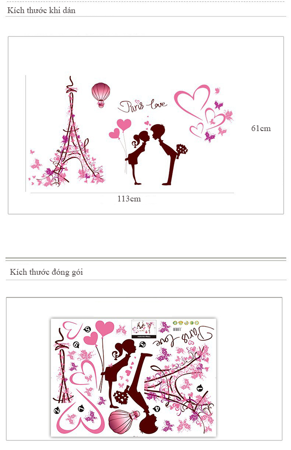 Decal dán tường Hoa Hồng và cặp đôi Paris - HP333