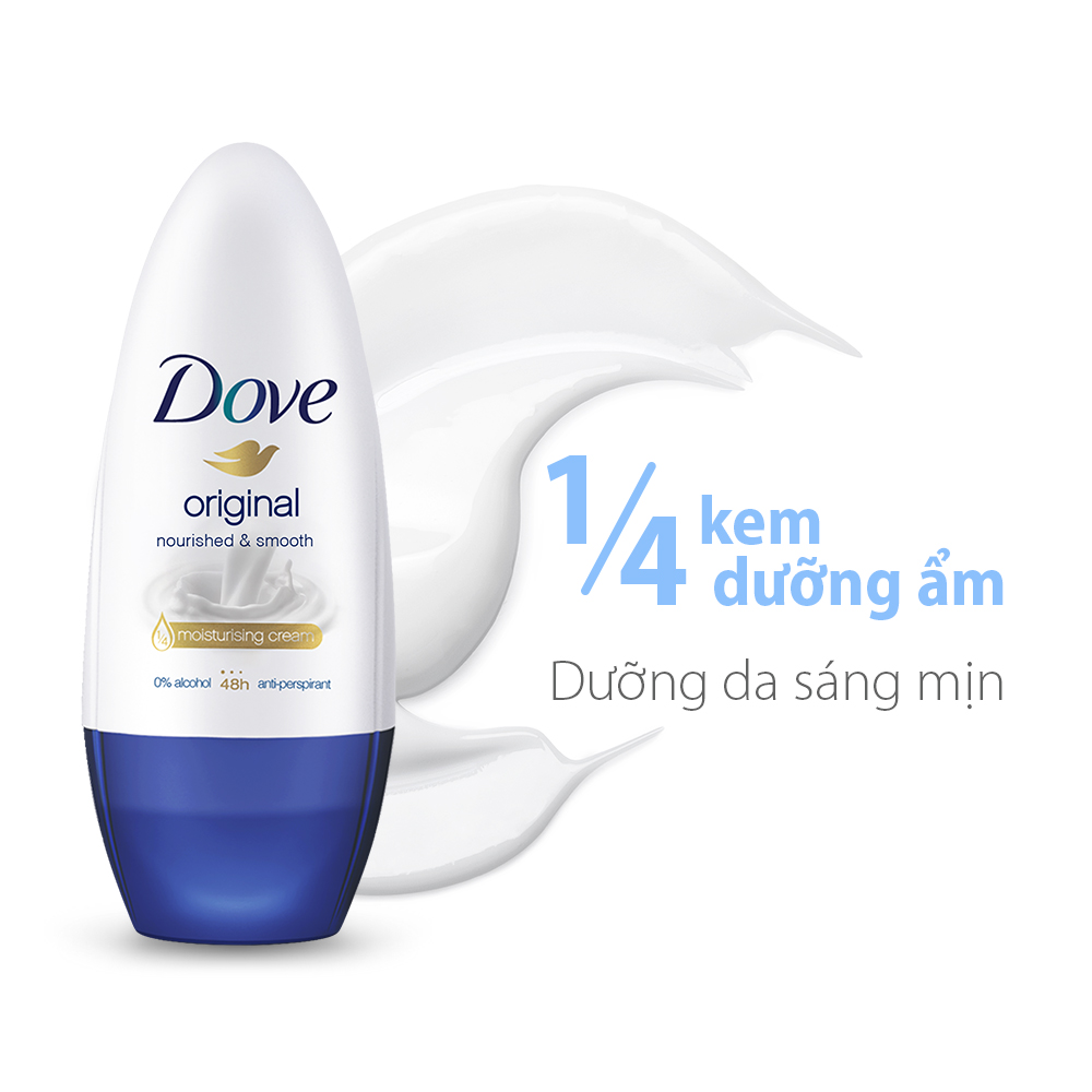 Combo 2 Lăn khử mùi Dove Original Nourished &amp; Smooth Hương dịu nhẹ Dưỡng da Sáng mịn dành cho nữ, 40ml