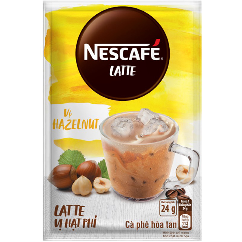 Combo 3 hộp cà phê hòa tan Nescafé Latte sữa hạt vị hạt phỉ (Hộp 10 gói x 24g) - [Tặng 1 ly 2 lớp tiện lợi]