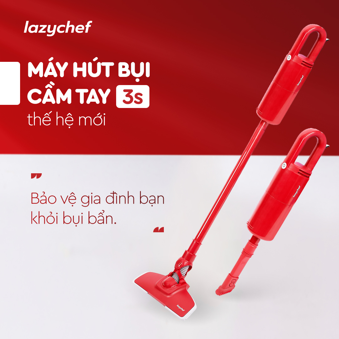 Máy Hút Bụi Cầm Tay 3S Lazychef Thế Hệ Mới, Lực Hút Mạnh - 2 Đầu Hút Chuyên Dụng - Mini Siêu Gọn Nhẹ 1.1kg - 3 Chi Tiết - Hàng chính hãng