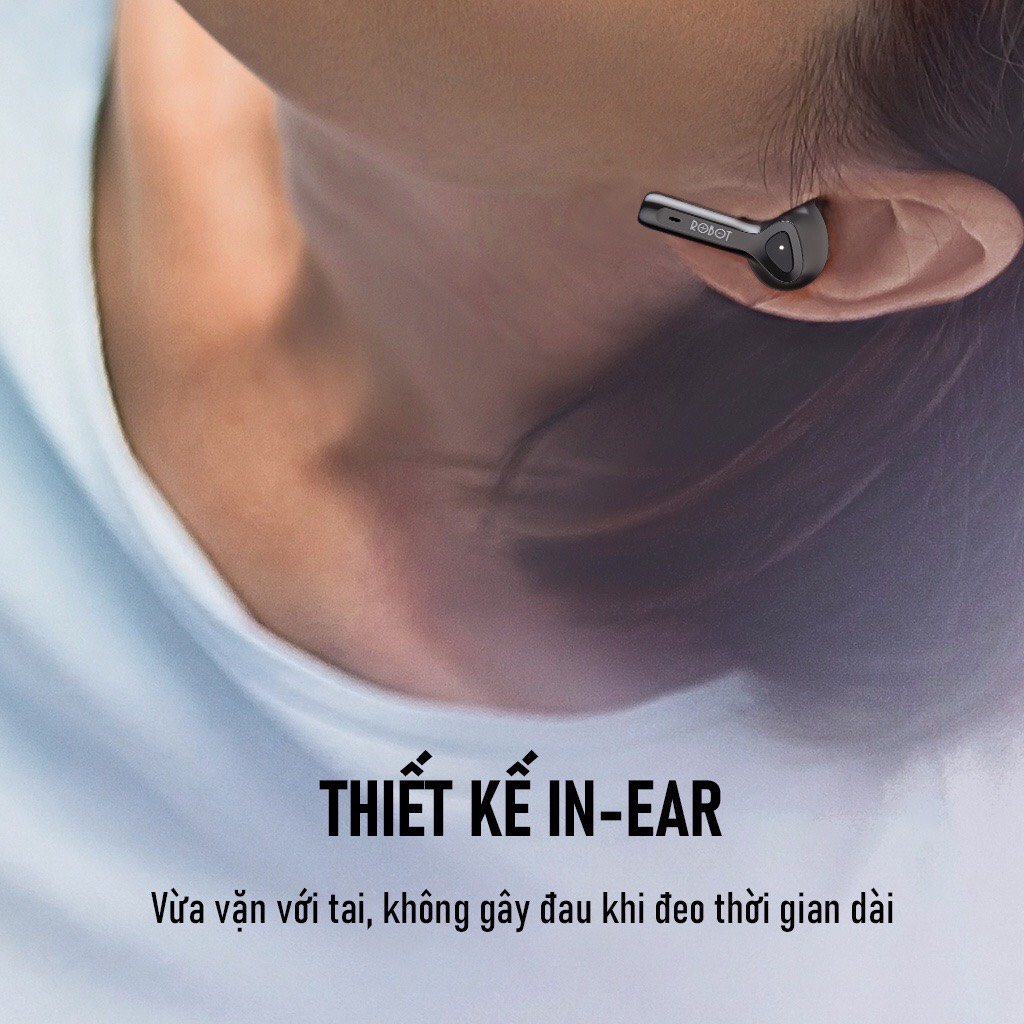 Tai Nghe Bluetooth ROBOT Airbuds T30 Thiết Kế In-Ear Chống Nước Cảm Ứng Thông Minh - Hàng Chính Hãng