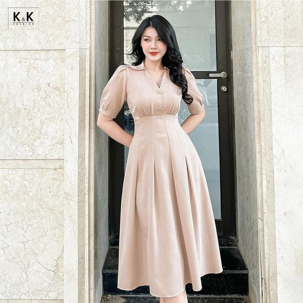 Đầm Công Sở Dáng Xòe Xếp Ly K&amp;K Fashion KK130-05 Chất Liệu Kalan