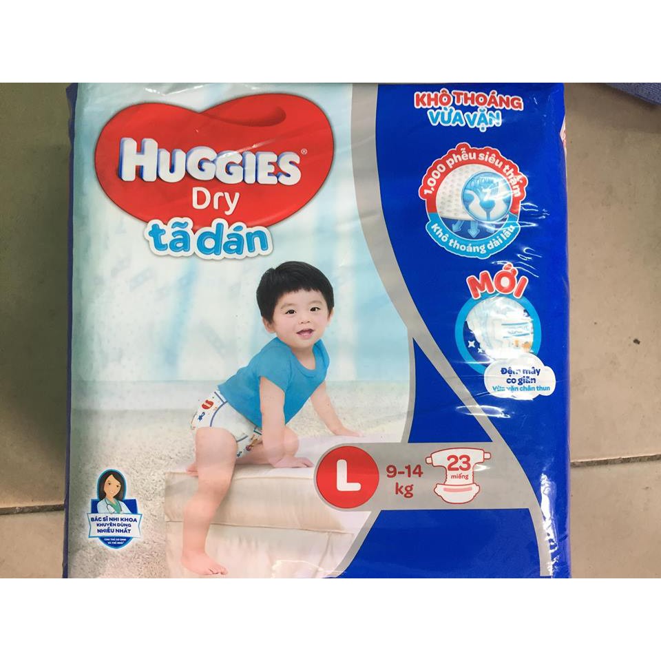 Tã dán HUGGIES DRY size L 23 miếng - cho bé 9-14kg