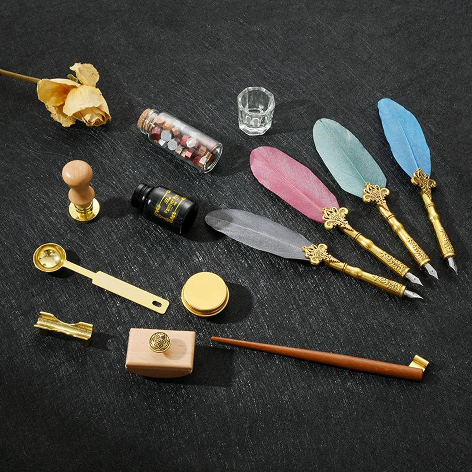 Fountain Pen Antique Quill Feather Dip Pen and Set Red Quill