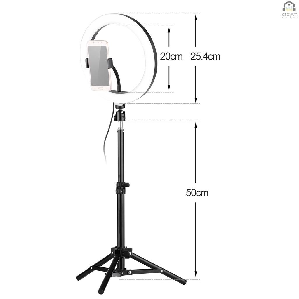Vòng đèn LED RGB màu sắc 10 inch 3000-6000K điều khiển từ xa kèm giá đỡ điện thoại chuyên dụng cho chụp ảnh live stream
