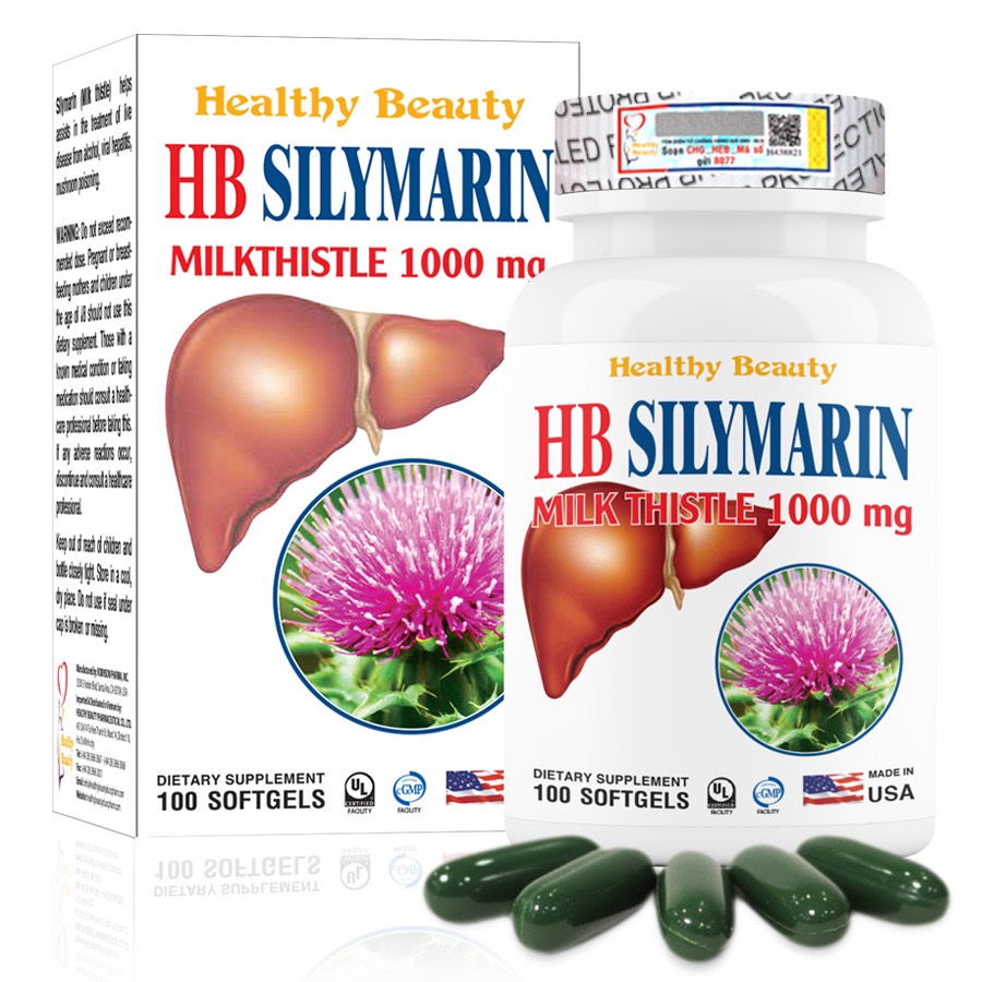 Viên uống bổ gan HB Silymarin Milk Thistle 1000mg nhập khẩu Mỹ, chiết xuất cây kế sữa tăng cường chức năng gan, hạ men gan, giải độc gan hộp 100 viên