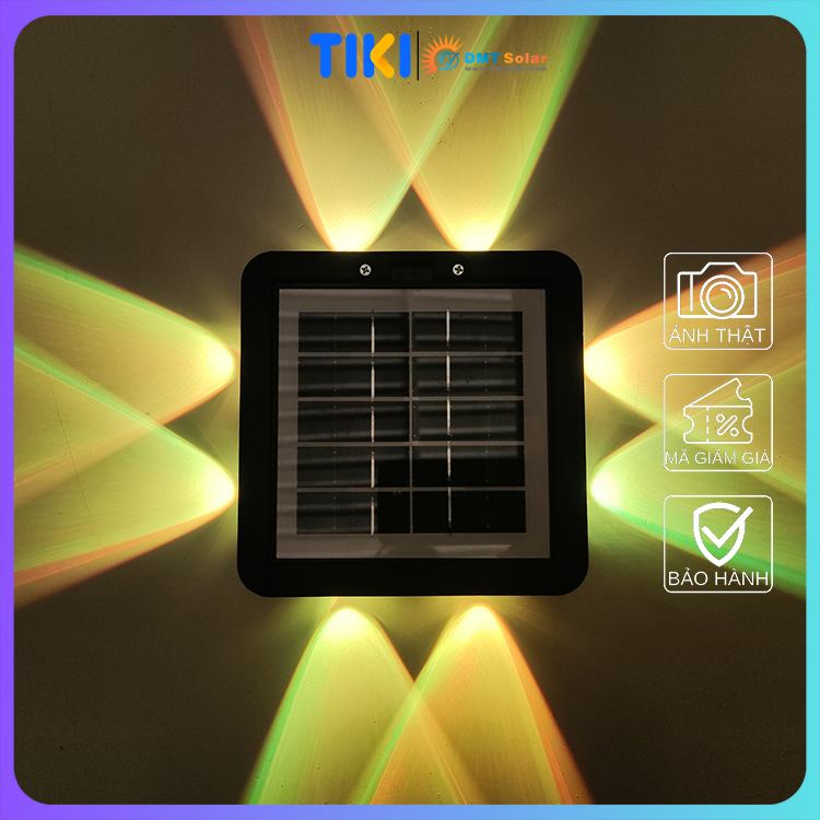 Đèn ốp tường hắt tường 4 đầu 8 tia năng lượng mặt trời HT08-RGB