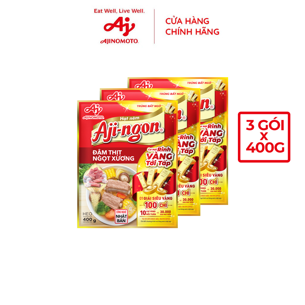 [BAO BÌ TRÚNG THƯỞNG] Combo 3 gói Hạt nêm Aji-ngon Heo (400g/gói)