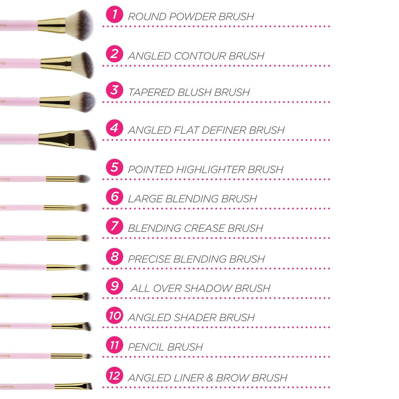 Bộ cọ BH Cosmetics Pink Studded Elegance 12 Piece Brush Set With Holder