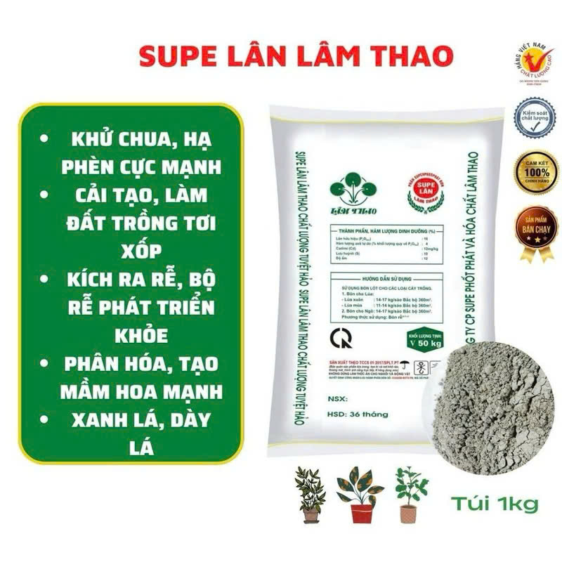 1kg Lân Thao - SUPE LÂN LÂM THAO kích rễ, khử chua, hạ phèn, cải tạo đất