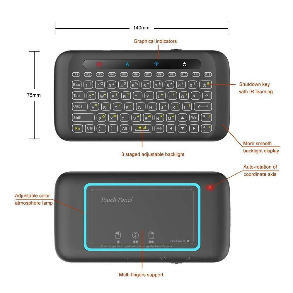 Bàn phím không dây mini có trackpad cho SmartTV, TVbox, Android OS, Laptop, Máy tính H20 Mai Lee - Hàng chính hãng