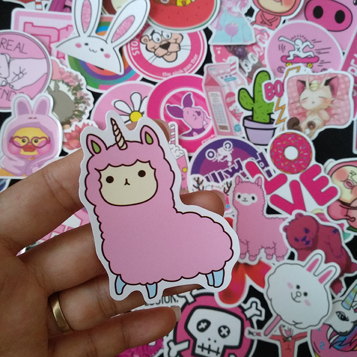 Bộ Sticker dán cao cấp chủ đề HÌNH MÀU HỒNG - Dùng dán Xe, dán mũ bảo hiểm, dán Laptop