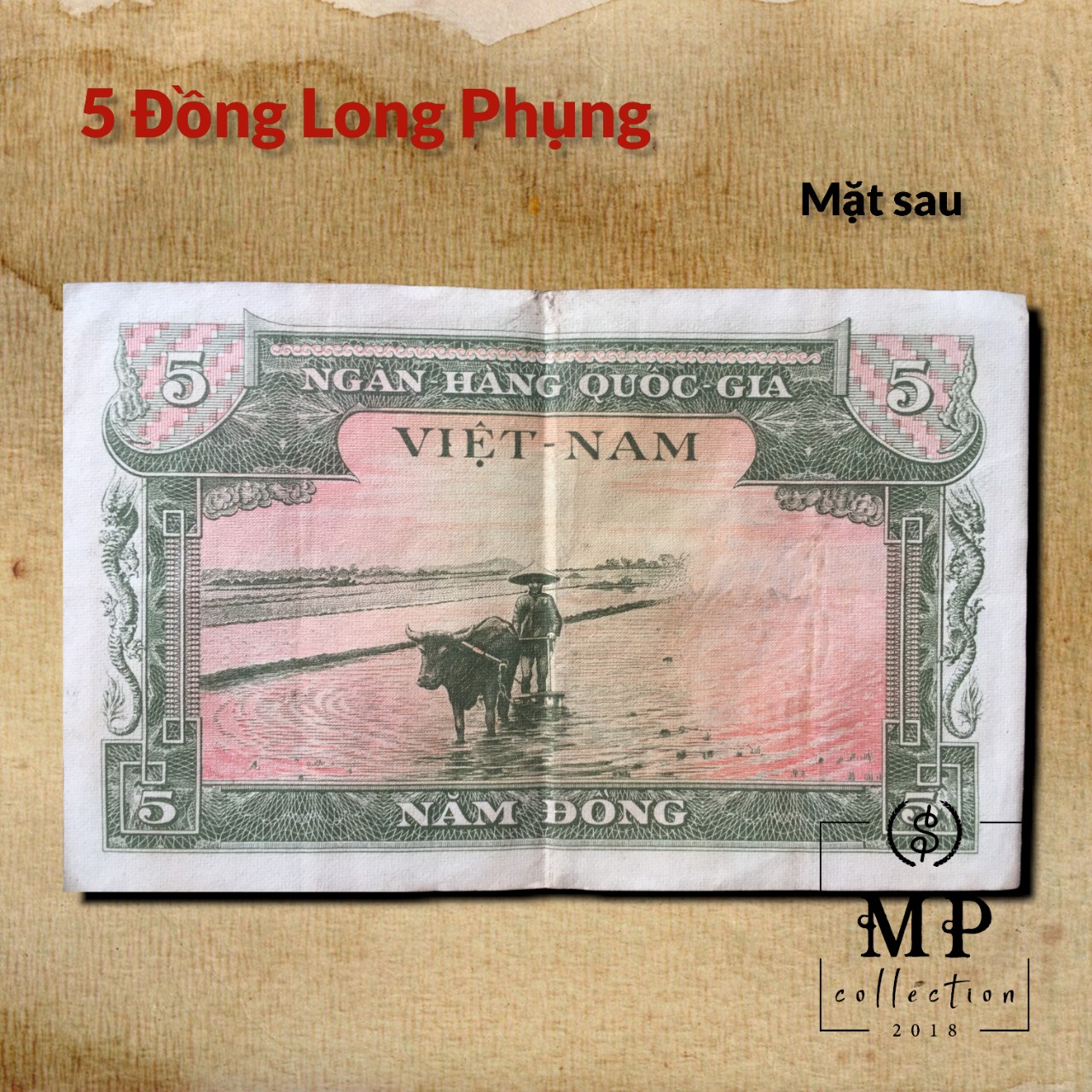 5 đồng Long Phụng linh vật phong thủy, tiền như hình năm 1955 tặng phơi nylon bảo vệ tiền.