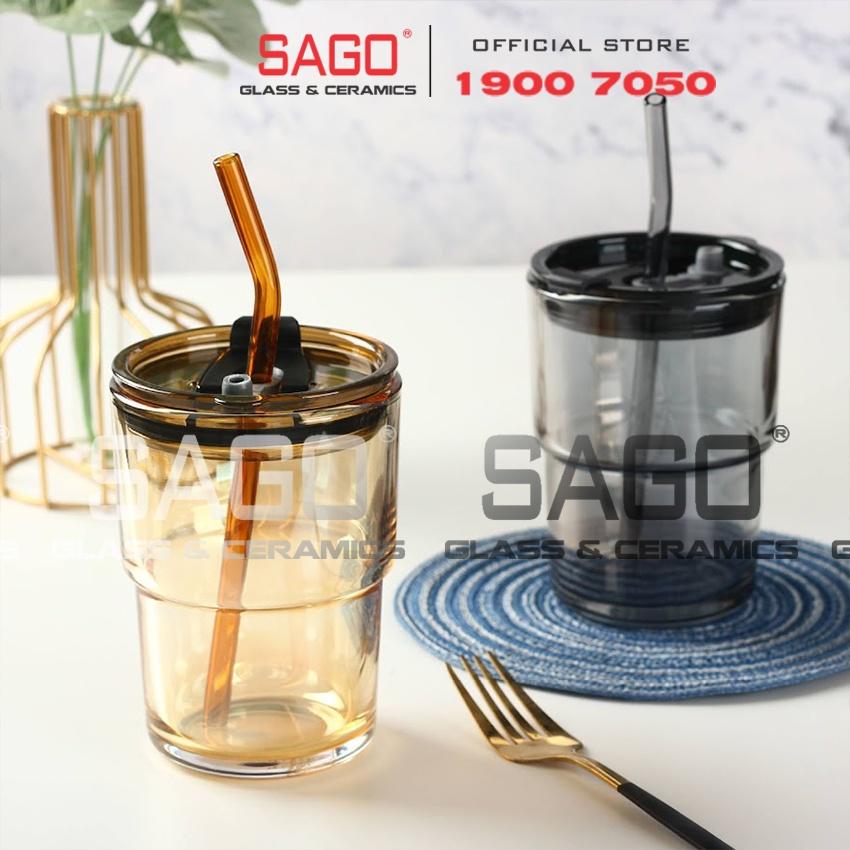 Ly Thủy Tinh Hai Tầng INS Water Cup 400ml Có Nắp | Tùy Chọn Có Bao Da và Óng Hút Thủy Tinh