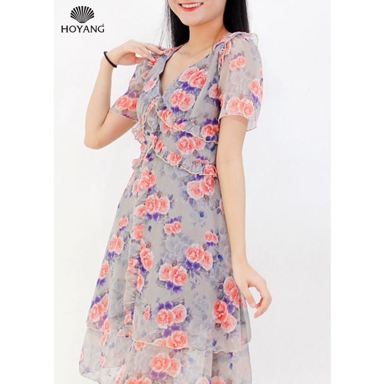 Đầm Hoa Tơ Xước Hàn Quốc HOYANG DHY41