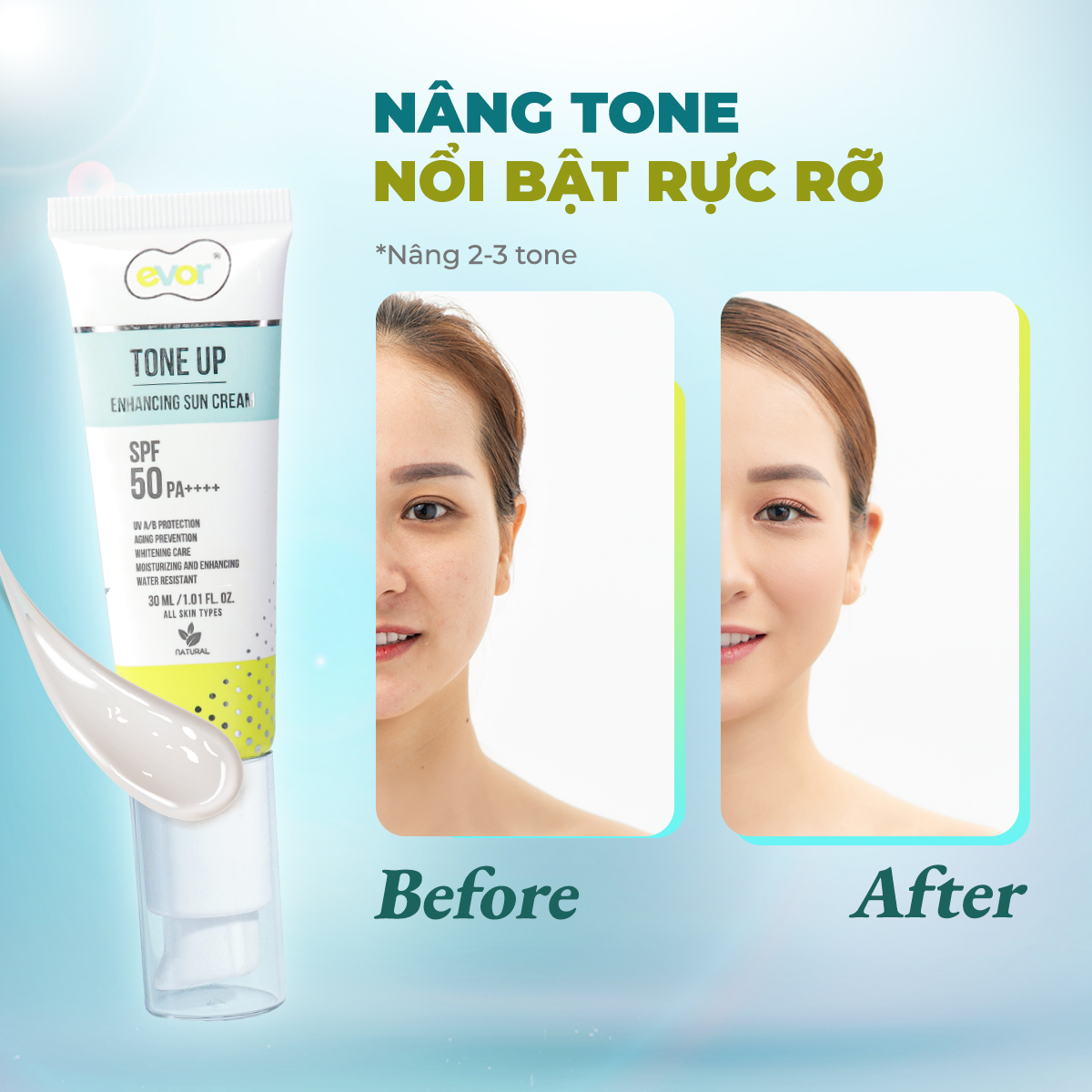 Kem chống nắng nâng tone makeup trẻ hoá dưỡng trắng - Tone Up Enhancing Sun Cream 30ml | EVOR