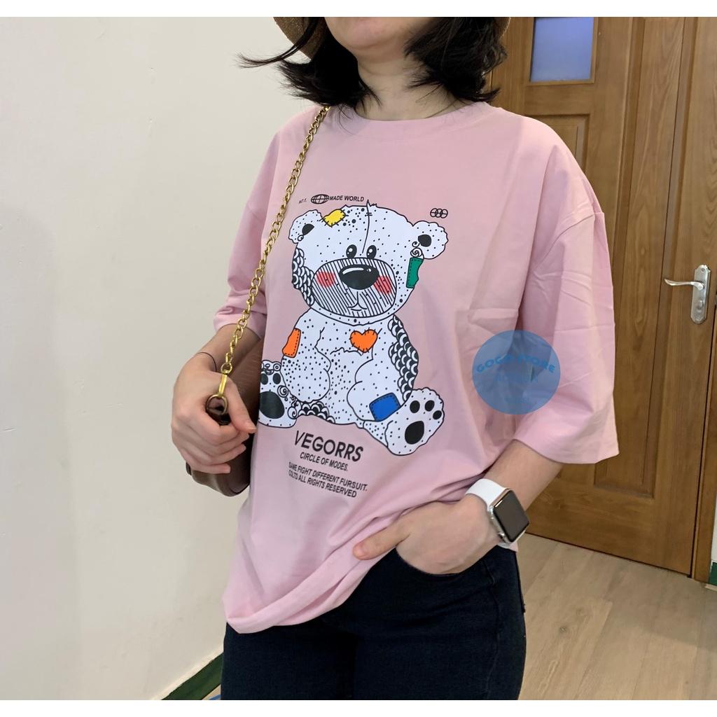 Áo thun unisex tay ngắn nam nữ hồng in gấu-MS16