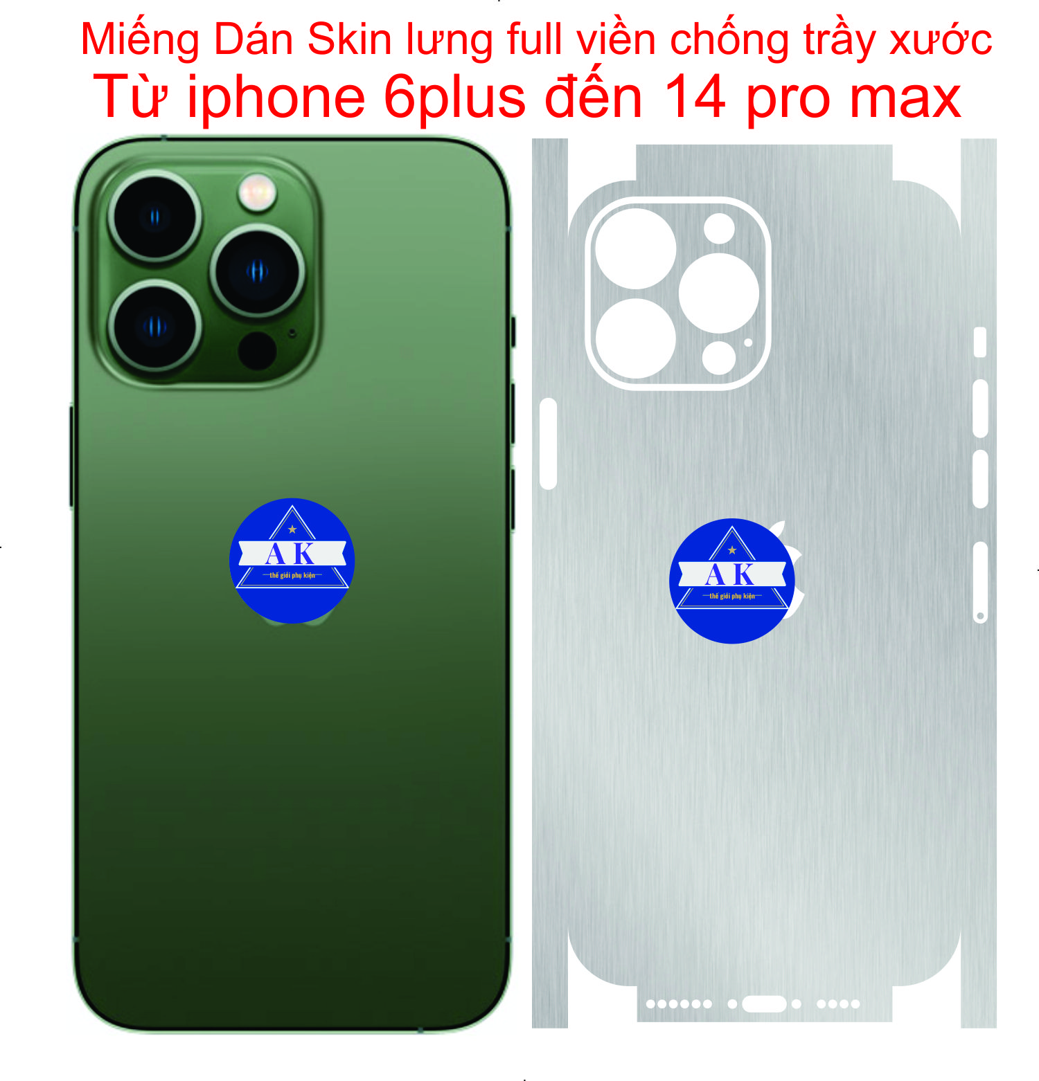 Miếng Dán skin lưng full viền dành cho iphone 14 pro max đến 6s plus, bảo vệ chống trầy xước