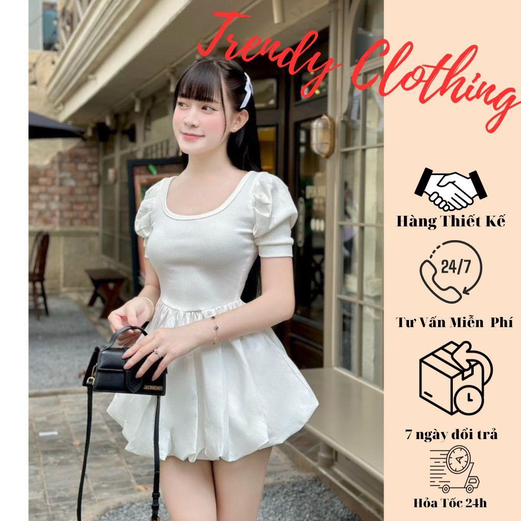 Set bộ nữ, váy bí tay phồng kèm quần shorrt chất thun gân thoải mái Trendy Clothing
