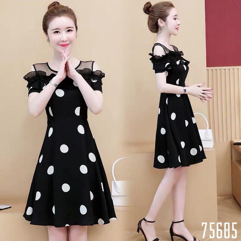Đầm lụa chấm bi rớt vai nhẹ nhàng nữ tính cho bạn nữ / có size XXL