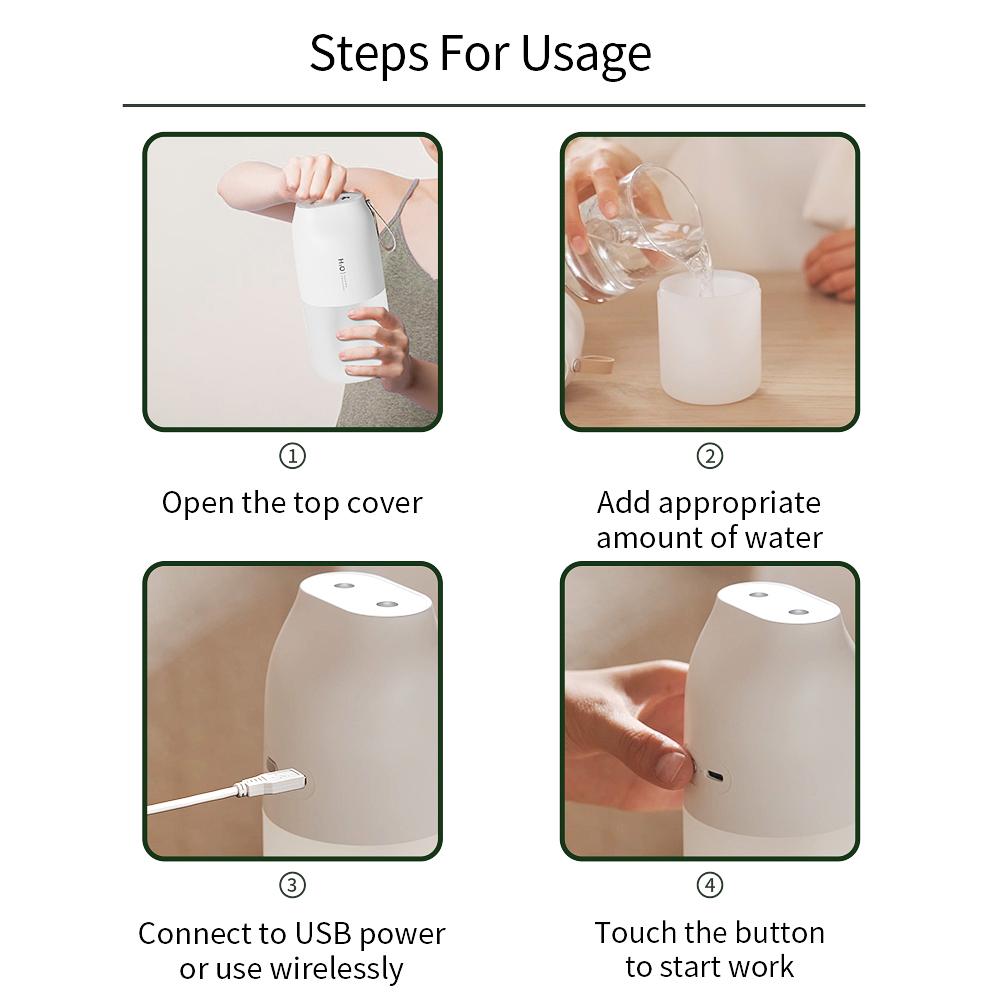 Máy khuếch tán hương thơm không dây 300ml, máy làm ẩm không khí tích hợp pin 2000mAh, máy khuếch tán hương thơm di động, máy tạo ẩm tinh dầu có thể sạc lại cho gia đình và ô tô