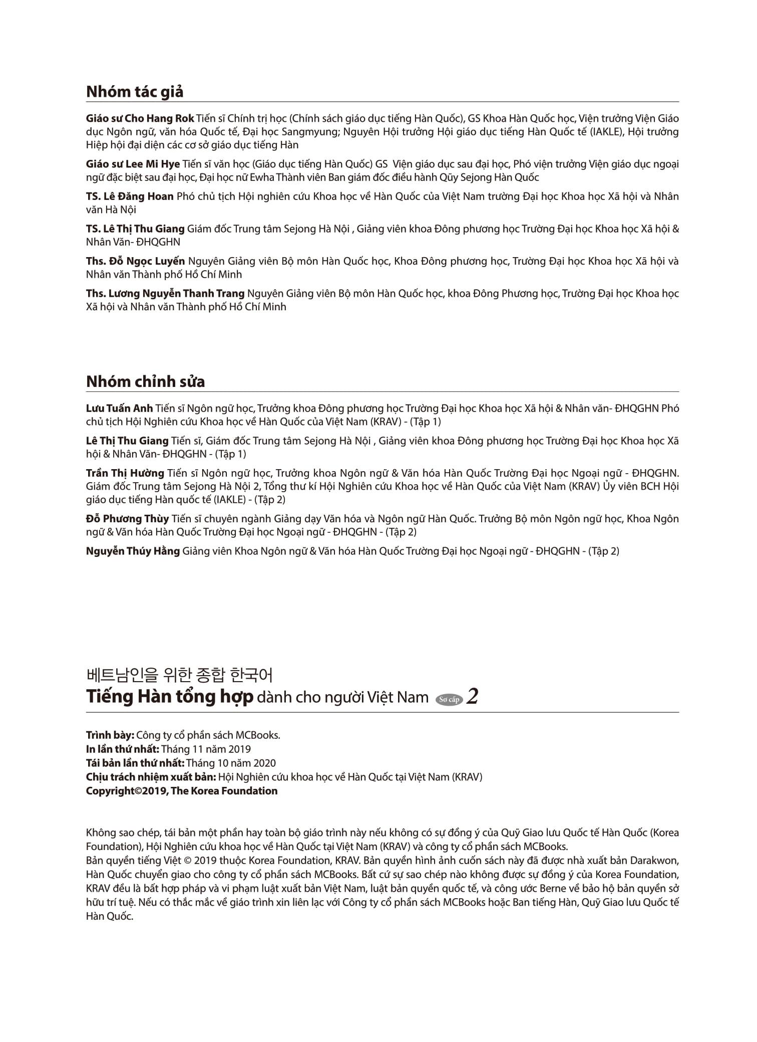 Sách - Tiếng Hàn Tổng Hợp Dành Cho Người Việt Nam - Sơ Cấp 2 - Bản Màu (Tái Bản 2025)