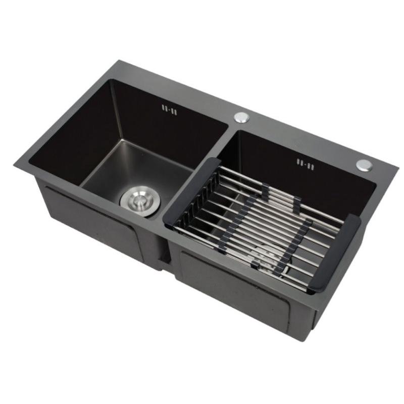 Chậu Rửa chén 2 hộc Cân 82x45 INOX 304 sơn tĩnh điện NANO chống trầy cao cấp C8245N