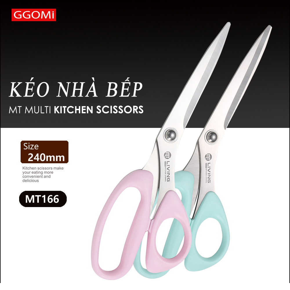 Kéo nhà bếp tiện lợi màu sắc pastel dài 25cm,độ dài lưỡi 10.3cm bằng thép không gỉ GGOMi Hàn Quốc MT166