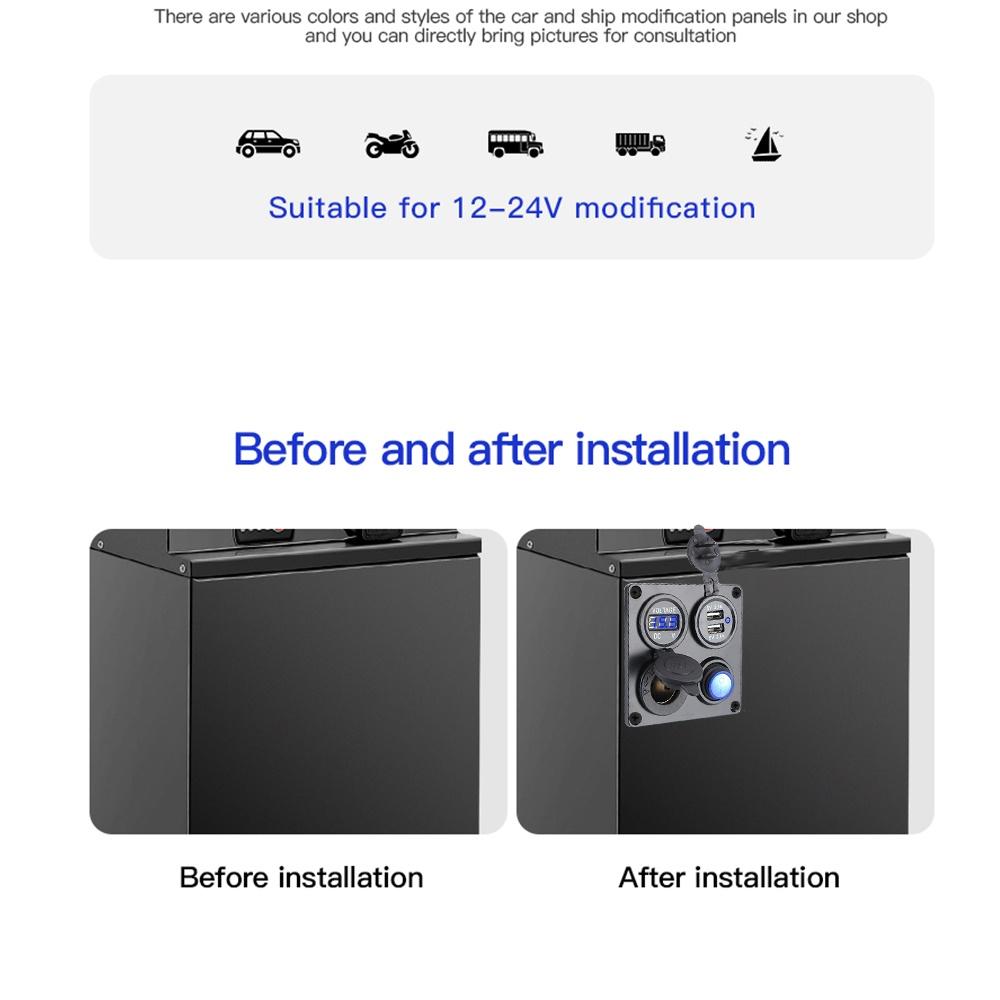 Dustproof Waterproof 12V 4.2A Power Socket Dual USB Power Charger Interior Parts Car Charger Switch Panel 4 In 1