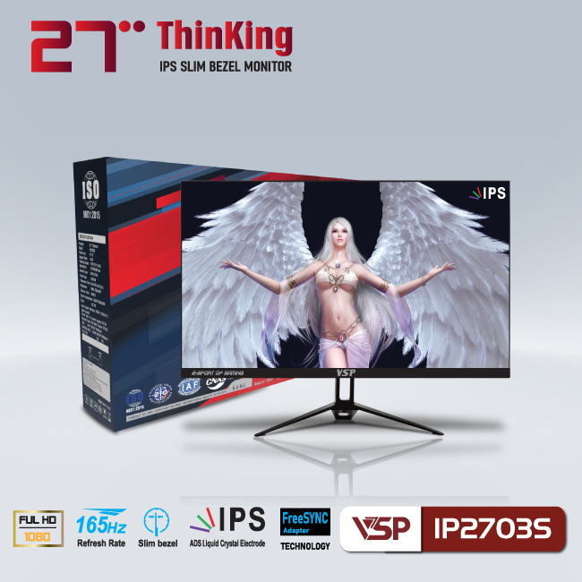 Màn hình máy tính 27inch VSP IP2703S Gaming (27&quot; IPS FHD 165Hz, HDMI+DP) - Hàng chính hãng TECH VISION phân phối