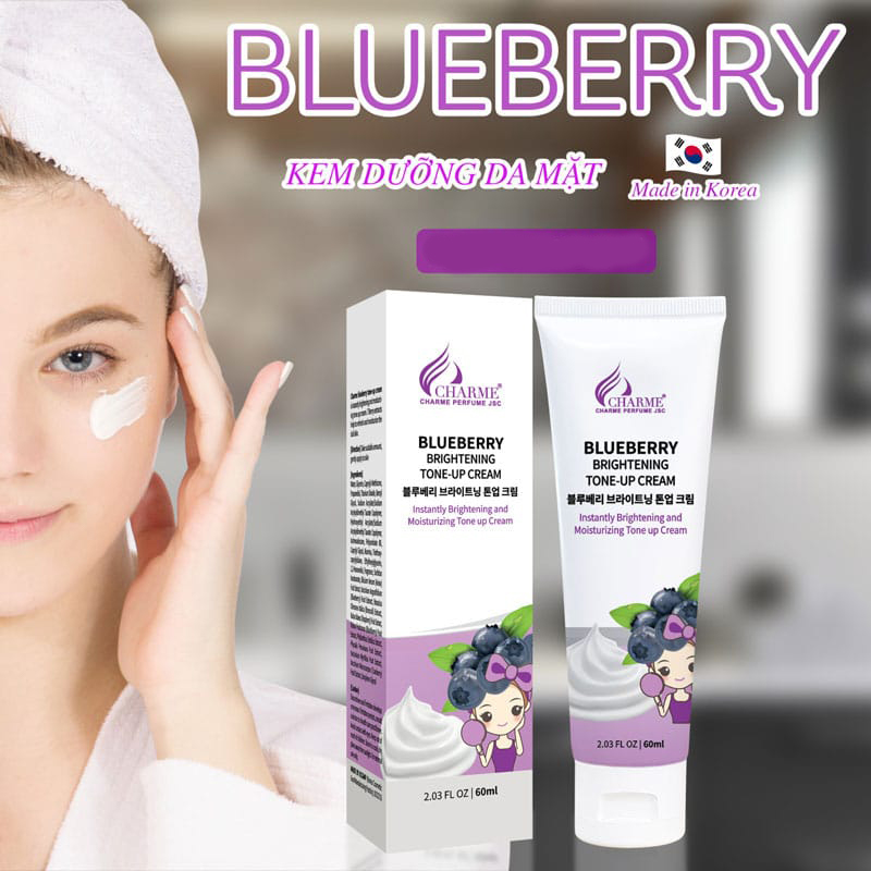 Kem dưỡng da mặt, Charme Blueberry Brightening, Tone-Up Cream, dưỡng sáng, nâng tone tự nhiên, 60ml