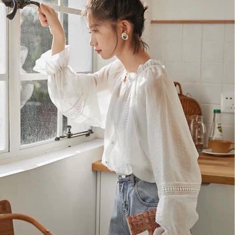 Áo sơmi Ulzzang phối ren mặc 2 kiểu