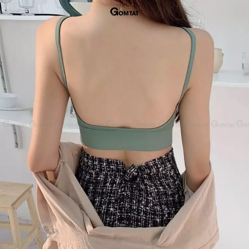 Áo Bra nữ thun GOMTAT gân tăm 2 dây mảnh nâng ngực, áo lót nữ thoáng khí hở lưng chữ U gợi cảm -BRACHU-U-007