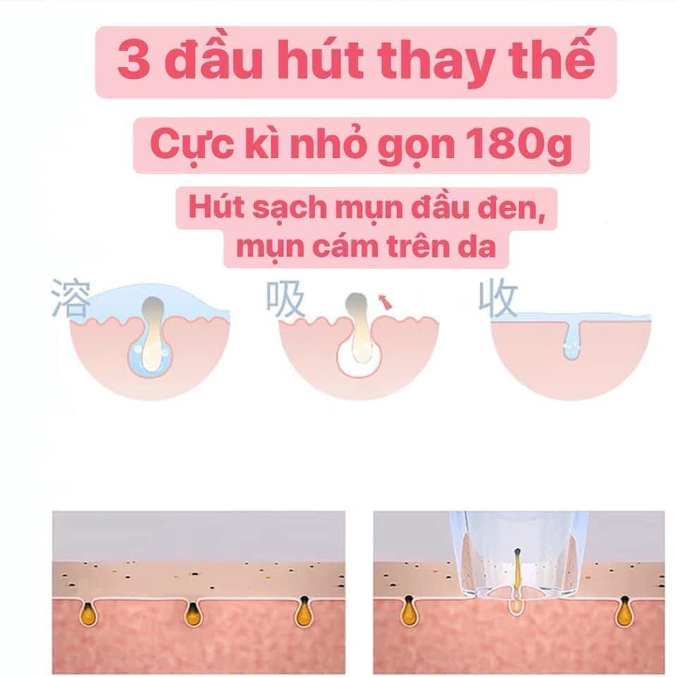 Máy hút mụn mini cầm tay cao cấp có 3 đầu thay thế