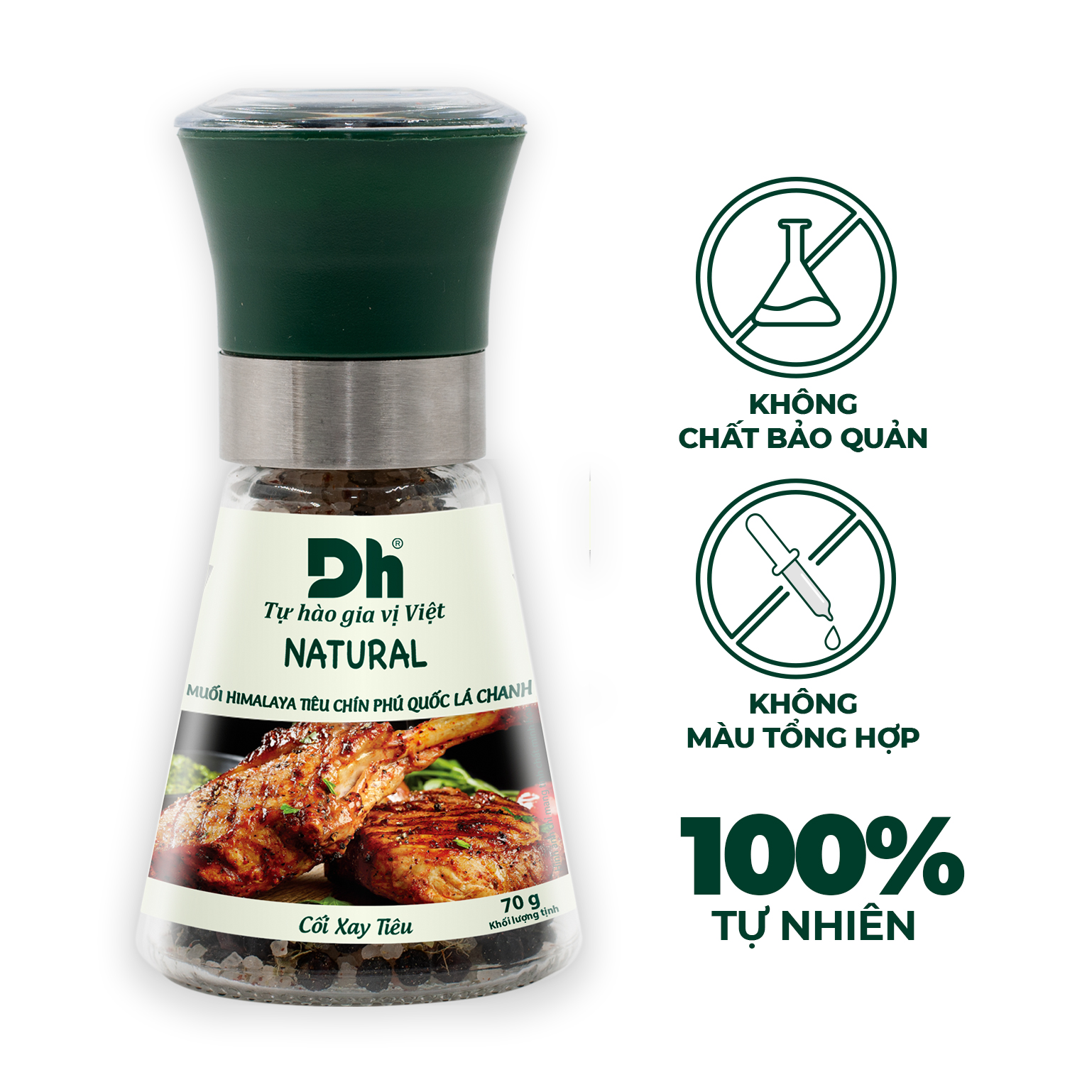 Natural Muối Himalaya Tiêu Chín Phú Quốc Lá Chanh - kèm cối xay gia vị tiện lợi