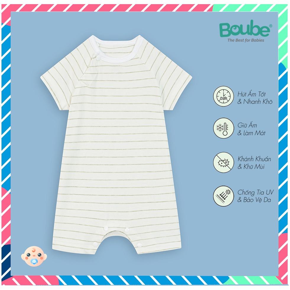 Bộ áo liền quần bodysuit cúc bấm chéo họa tiết kẻ ngang Boube - Chất liệu Petit - Size dành cho bé từ 0-12M
