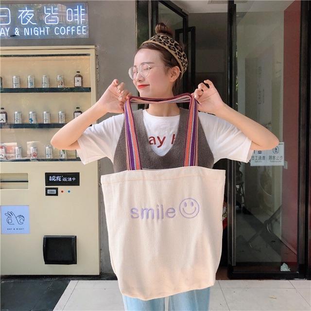 TÚI TOTE VẢI VINTAGE QUAI THỔ CẨM SIÊU XINH SMILE